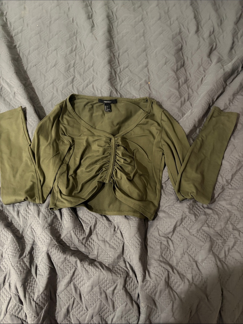 Forever 21 Olive Green Ruched Crop Top
